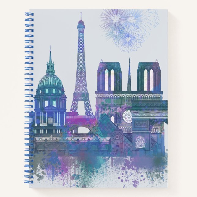 Paris Skyline - Watercolor Blue Notebook (Front)