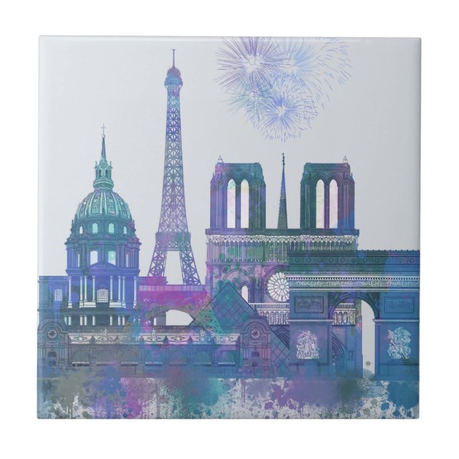 Paris Skyline - Watercolor Blue Tile (Front)