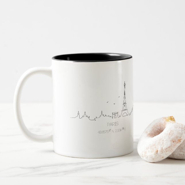 Paris skyline with coordinates mug (With Donut)