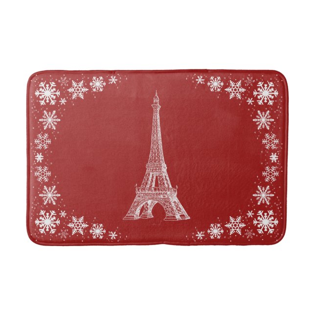 Paris Snow Red White Bathmat (Front)