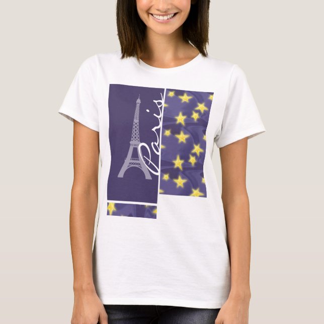 Paris Starry Night; Eiffel Tower T-Shirt (Front)