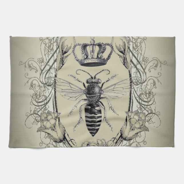 paris steampunk beekeeper french bee queen crown tea towel (Horizontal)