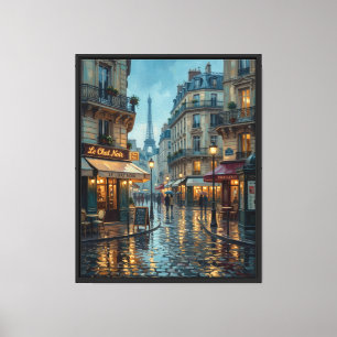 Paris Street Eiffel Tower Rainy Evening Oil Draw Canvas Print