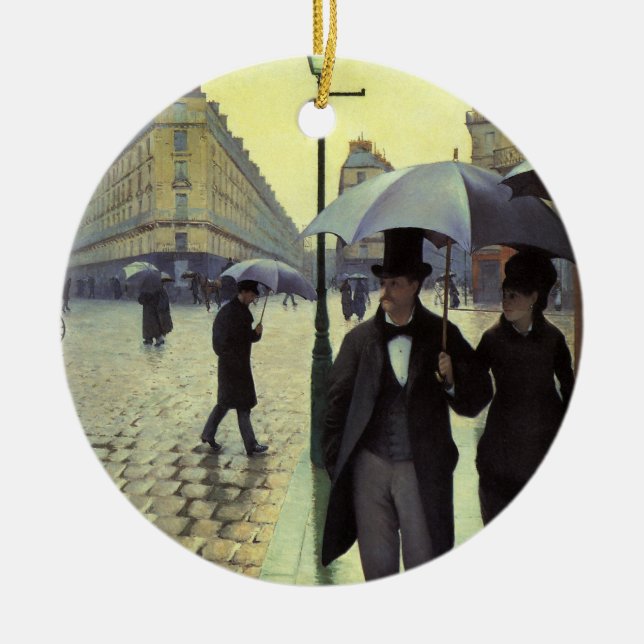 Paris Street Rainy Day by Gustave Caillebotte Ceramic Tree Decoration (Front)