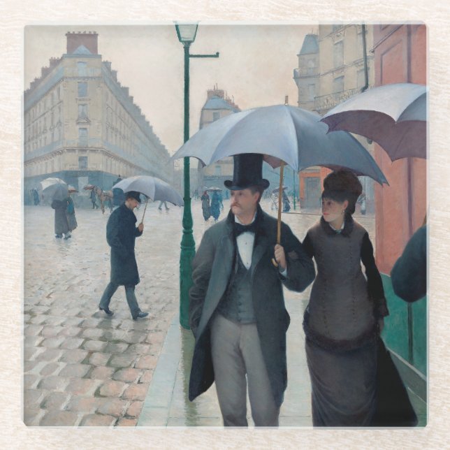 Paris Street Rainy Day by Gustave Caillebotte Glass Coaster (Front)