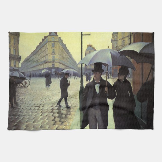 Paris Street Rainy Day by Gustave Caillebotte Tea Towel (Horizontal)
