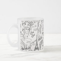 Paris Street Scene Black & White Line Drawing Mug