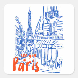 Paris Street Sketch Art  Square Sticker