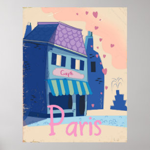 Paris Street vintage cartoon Poster