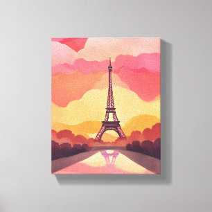 Paris Sunset   Eiffel Tower France Watercolor Canvas Print