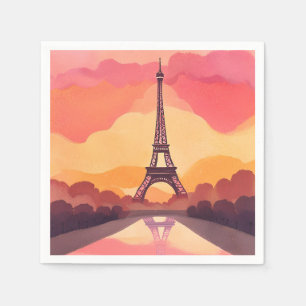 Paris Sunset Eiffel Tower France Watercolor Napkin