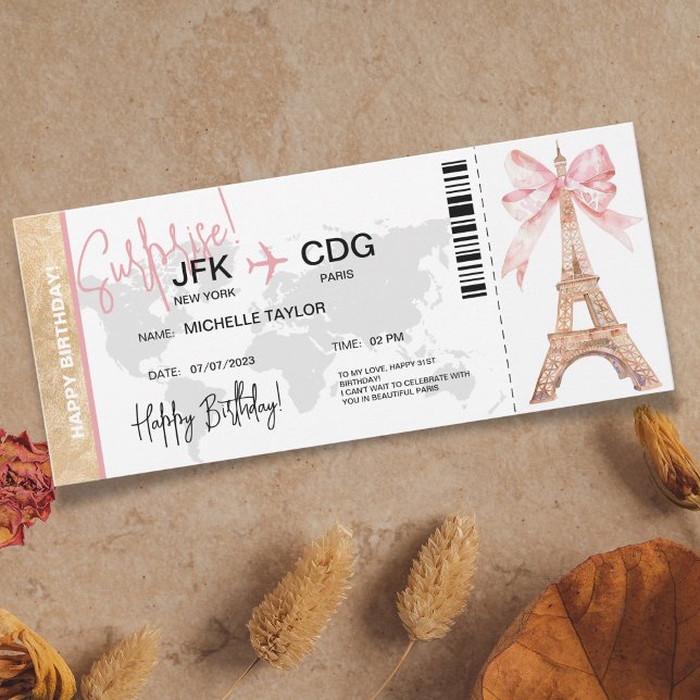  Paris Surprise Birthday Boarding Pass Ticket Invitation (Creator Uploaded)