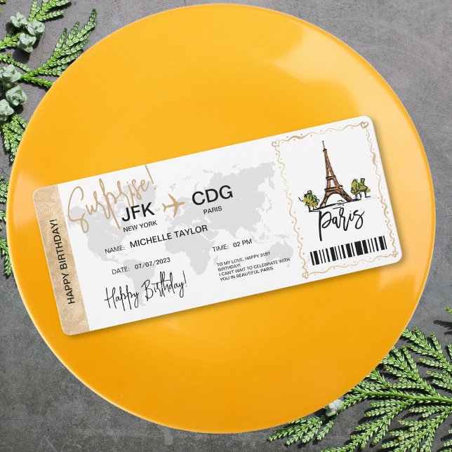  Paris Surprise Birthday Boarding Pass Ticket Invitation (Creator Uploaded)