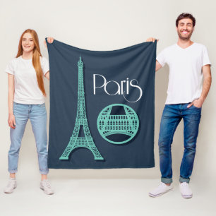 Paris Teal Fleece Blanket