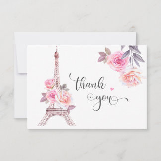 Paris Thank You Card, Floral Eiffel Tower Card