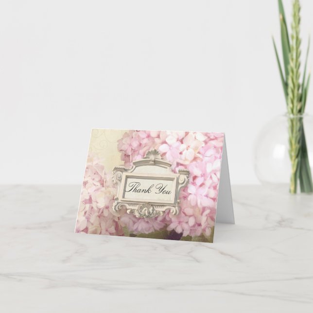 Paris Thank You Note Blush Pink Hydrangea Art Card (Front)
