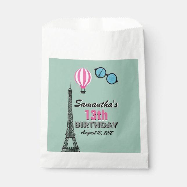 Paris Theme Happy Birthday Treat Favour Bags (Front)