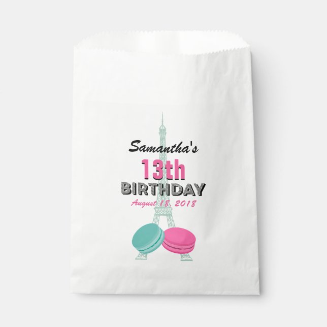 Paris Theme Happy Birthday Treat Favour Bags (Front)