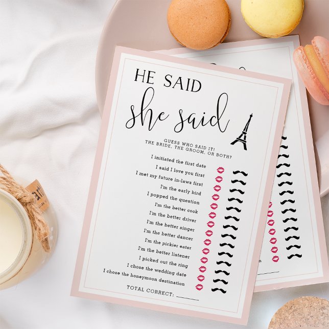 Paris Theme He Said She Said Bridal Shower Game (Creator Uploaded)