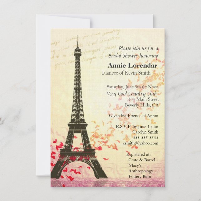 Paris Themed Bridal Shower Invitation template (Front)
