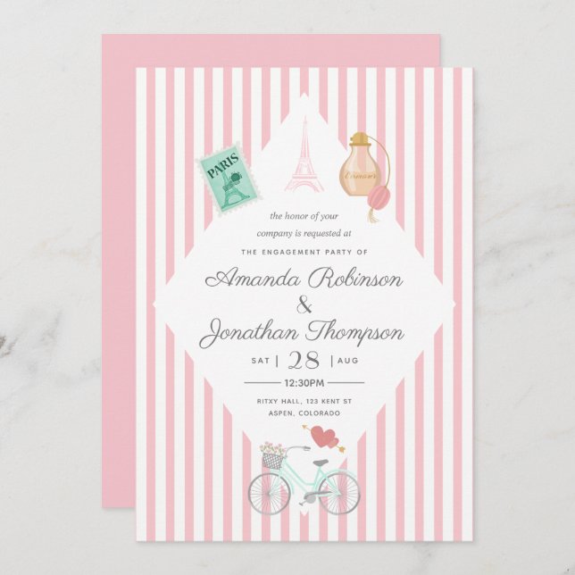Paris Themed Engagement Party Invitation (Front/Back)