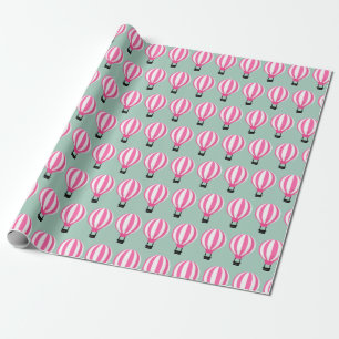 Paris Themed Pink Hot Air Balloon Wrapping Paper