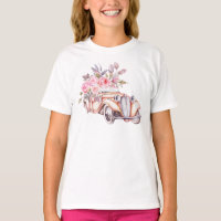 Paris themed Pink Watercolor Floral Vintage Car