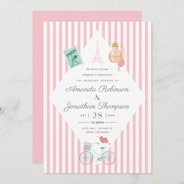 Paris Themed Wedding Shower Party Invitation (Front/Back)