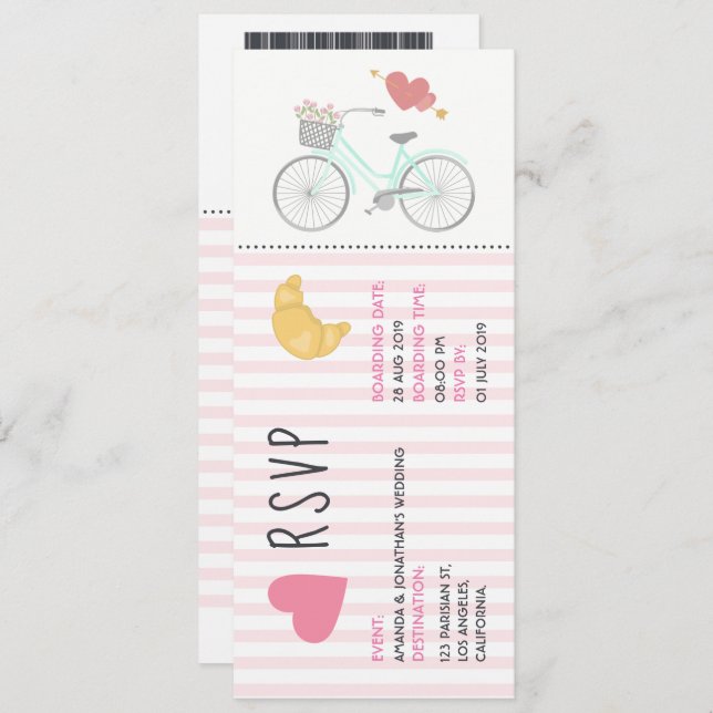 Paris Themed Wedding Ticket RSVP Invitation (Front/Back)
