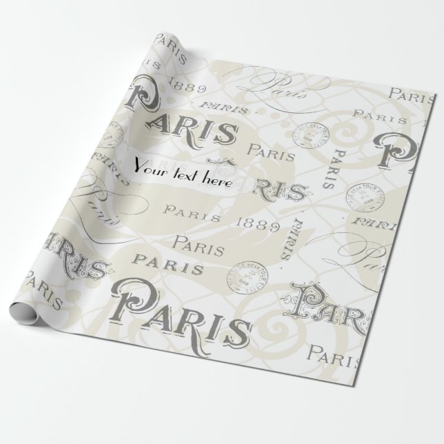 Paris Themed Wedding Vintage Customisable Wrapping Paper (Unrolled)