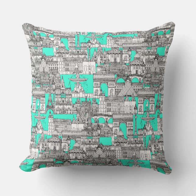 Paris toile aquamarine cushion (Front)