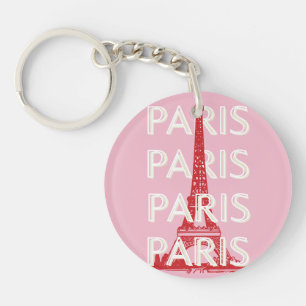 Paris, Travel Art, Retro Art, Pink Key Ring