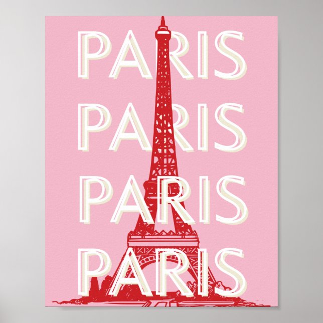 Paris, Travel Art, Retro Art, Pink Poster (Front)