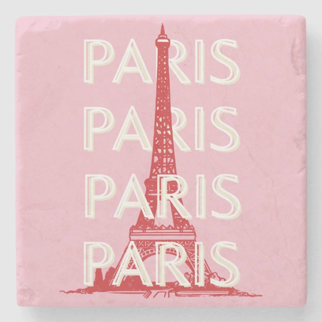 Paris, Travel Art, Retro Art, Pink Stone Coaster (Front)