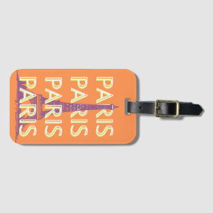 Paris, Travel Art, Retro Travel Art, Orange Luggage Tag