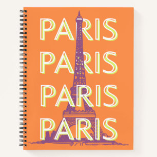 Paris, Travel Art, Retro Travel Art, Orange Notebook