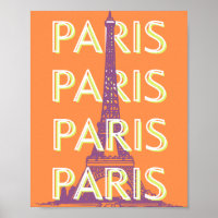Paris, Travel Art, Retro Travel Art, Orange