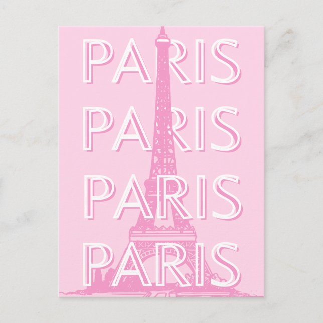 Paris Travel Art, Travel Art, Preppy Art, Pink Holiday Postcard (Front)