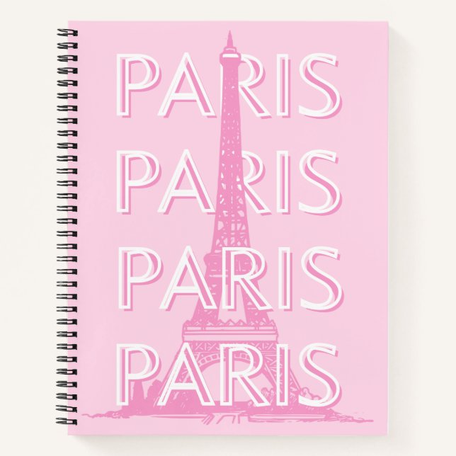 Paris Travel Art, Travel Art, Preppy Art, Pink Notebook (Front)