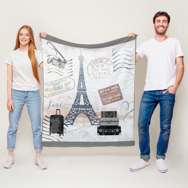 Paris Travel Collage Fleece Blanket (In Situ)