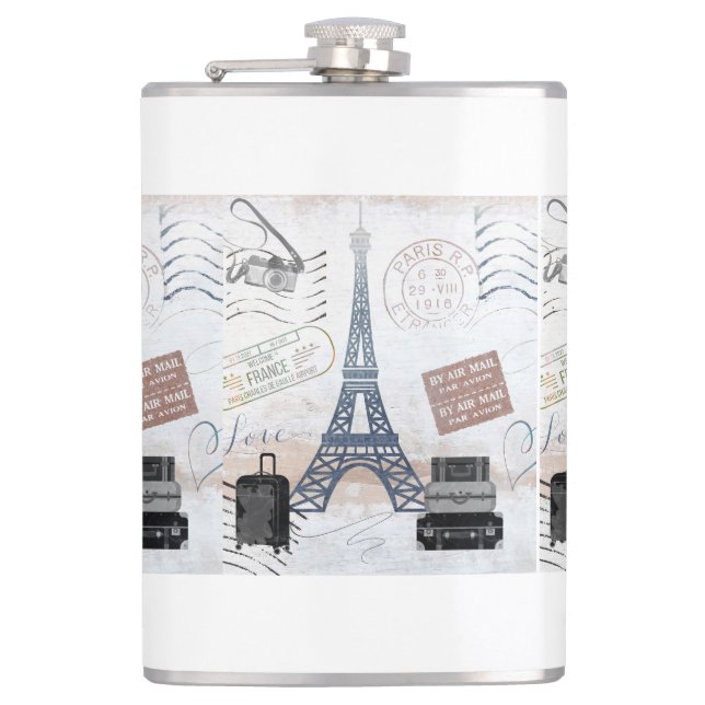 Paris Travel Collage Hip Flask (Front)