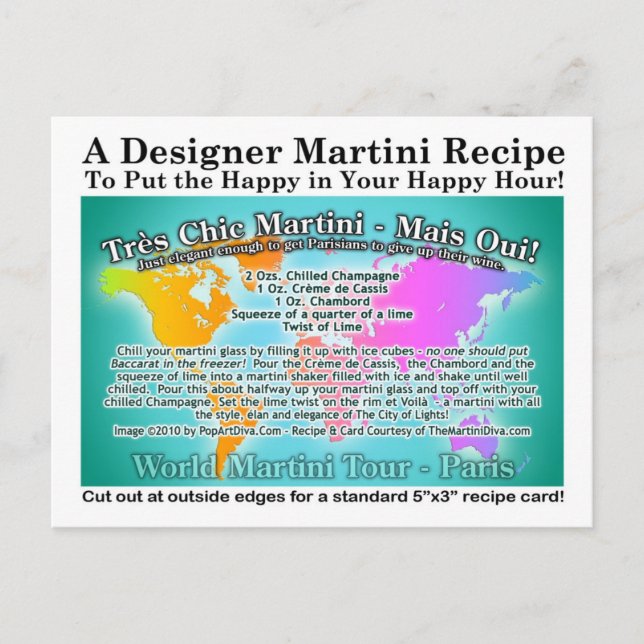 Paris, Tres Chic World Tour Martini Recipe Card (Front)