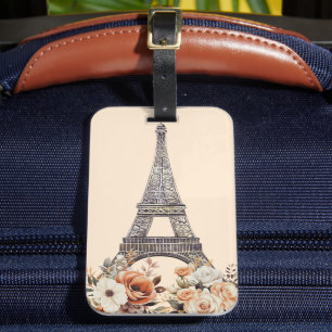 Paris Trip Eiffel Tower Beautiful Floral Luggage Tag