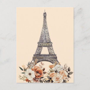 Paris Trip Eiffel Tower Beautiful Floral Postcard