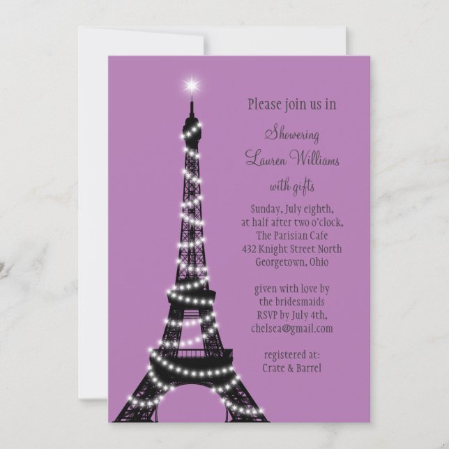 Paris Twinkles Bridal Shower Invitation (purple) (Front)