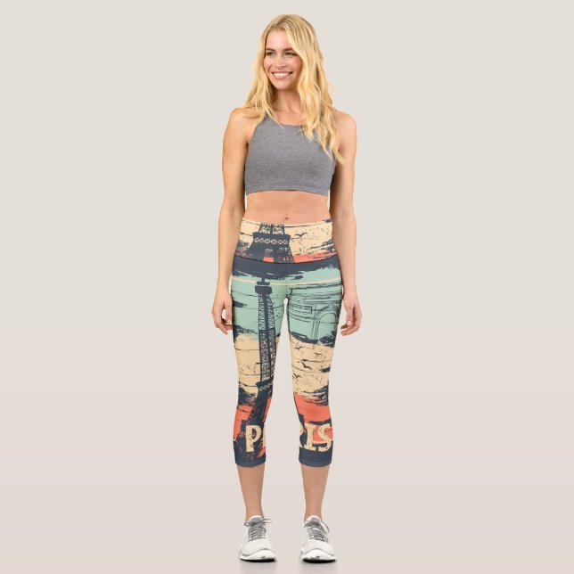 Paris typography: abstract Eiffel poster. Capri Leggings (Front)