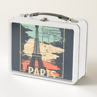 Paris typography: abstract Eiffel poster. Metal Lunch Box