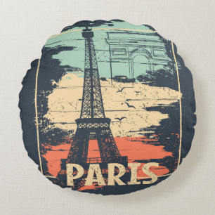 Paris typography: abstract Eiffel poster. Round Cushion
