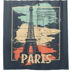 Paris typography: abstract Eiffel poster. Shower Curtain