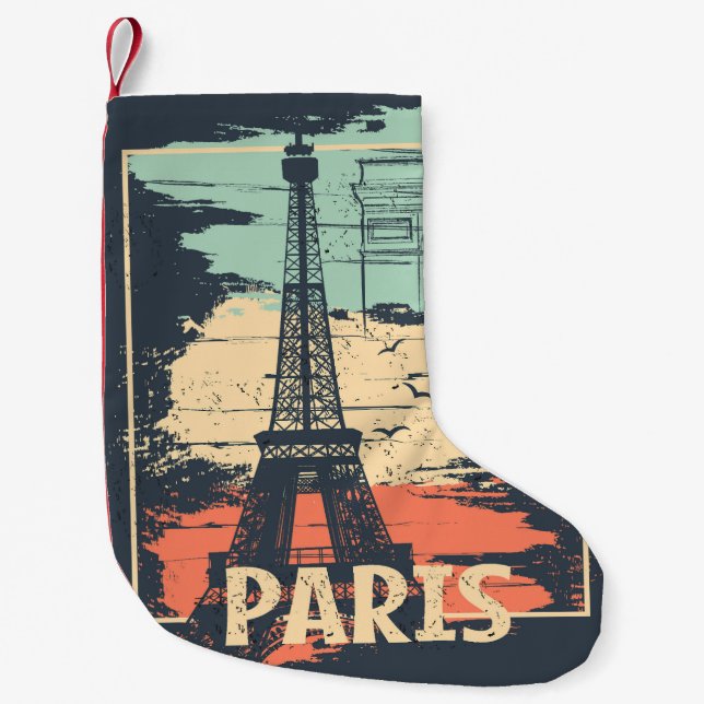 Paris typography: abstract Eiffel poster. Small Christmas Stocking (Front)
